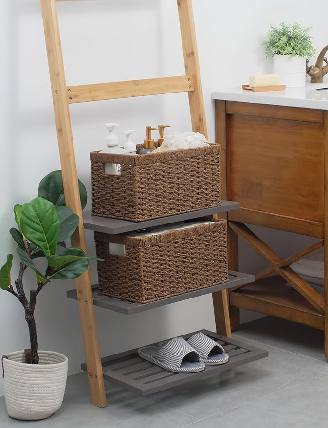 StorageWorks Round Paper Rope Storage Baskets, Rectangular Wicker Baskets with Built-in Handles, Medium, 2-Pack-Ruum Studio Home