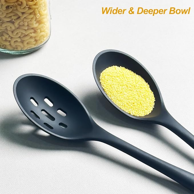 Silicone Cooking Utensils Set, Heat Resistant and large Non Stick Spatulas & Spoons for Kitchen, Ideal BPA Free Kitchen Turners for Frying, Mixing,Serving,Draining,Turning-Ruum Studio Home