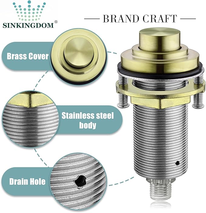 SinkTop Air Switch Kit with Brass Gold Long Button (Full Brass) for Garbage Disposal,without cabel-Ruum Studio Home