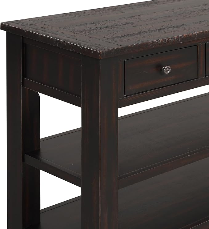Farmhouse Wood Entryway Console Table 48-Inch Modern Sofa Entry Table with Drawers and Storage Shelves for Entrance Living Room (Black)-Ruum Studio Home
