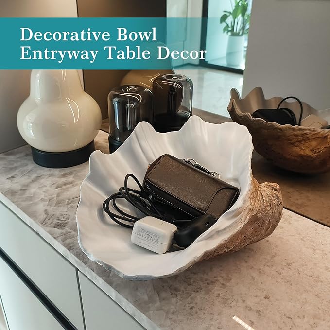 Extra Large Clam Shells Decorative Bowl Earth Tan Sea Shells Decorative Storage Bowls for Coastal Beach theme house table centerpiece decorations & Nautical decorations for coffee table -12.4"-1PC-Ruum Studio Home