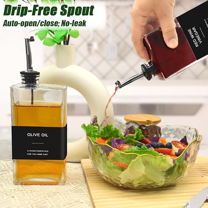 Olive Oil Dispenser Bottle for Kitchen,17 oz Oil and Vinegar Dispenser Set, Cooking Oil Dispenser, Glass Container, Coffee Syrup Bottles-Ruum Studio Home