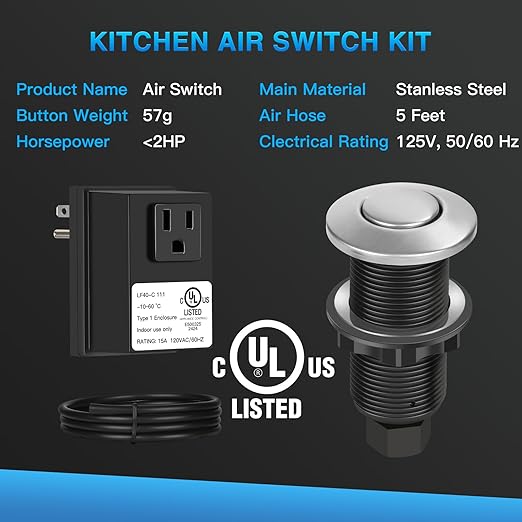 Garbage Disposal Air Switch Kit, UL Certified Professional Garbage Disposal Switch Button Power Module, Sink Top Waste Disposer On/Off Switch-Ruum Studio Home