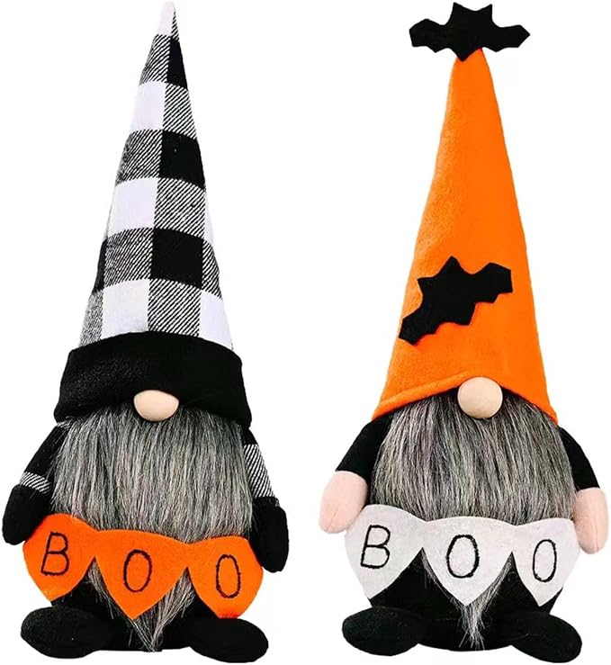 Halloween Gnomes Plush Decor, Witch Scandinavian Tomte Nisse Gnome Swedish Table Decorations, Handmade Plush Elf Dwarf for Home Stuffed Gnomes Gifts for Women, Black-Ruum Studio Home