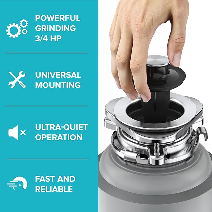 KRAUS WasteGuard High-Speed 3/4 HP Continuous Feed Ultra-Quiet Motor Garbage Disposal with Power Cord and Flange Included and Universal Mount, KWD210-75MGR-Ruum Studio Home