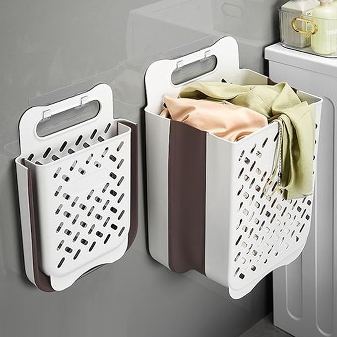 Plastic Collapsible Hanging Laundry Baskets with Carry Handle, Space-Saving Wall Hanging Laundry Basket Durable Tall Folding Plastic Laundry Hamper Waterproof Dirty Clothes Organizer XL+L-Ruum Studio Home
