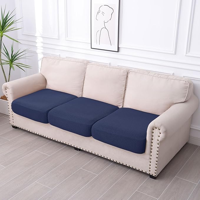 hyha Waterproof Couch Cushion Covers for Pets, Non Slip Sofa Seat Cover for Dogs Washable, Soft Thick Stretch Jacquard Fabric, Sofa Slipcovers with Elastic Bottom (3 Pieces, Navy)-Ruum Studio Home