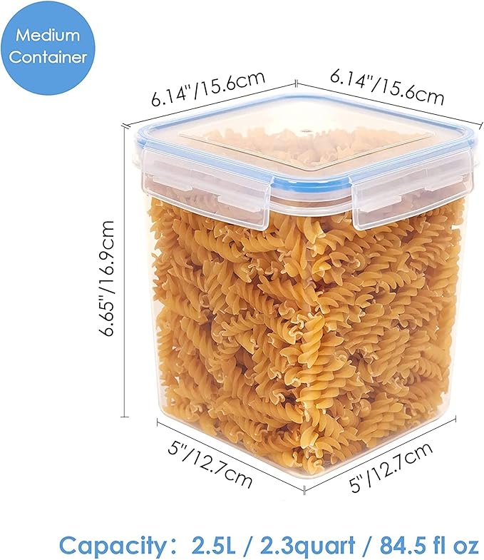 Vtopmart Food Storage Containers 2.5L / 84.5oz, 4 Pieces BPA Free Plastic Airtight Canister for Flour, Sugar, Baking Supplies, with 4 Measuring Cups and 24 Labels, Blue-Ruum Studio Home