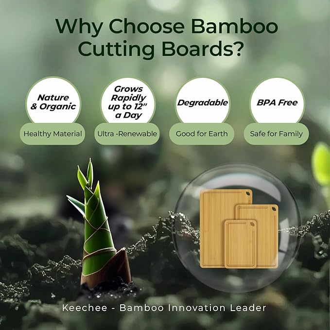 Wood Cutting Board for Kitchen - Reversible Bamboo Cutting Boards Gift Set of 3 with Juice Groove, Wooden Chopping Board for Meat, Fruit, Vegetables & Cheese (Pre Oiled, Natural)-Ruum Studio Home