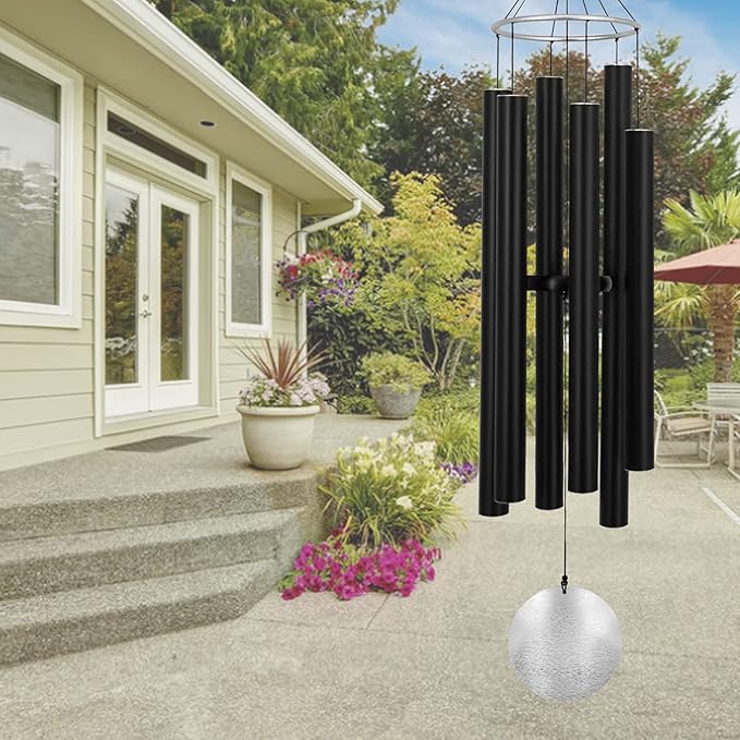 ASTARIN Outdoor Deep Tone,45Inch Sympathy Wind Chimes for Outside with 6 Tubes Tuned Relaxing Melody,Memorial Wind Chimes Large for Mom,Garden Decor,Black-Ruum Studio Home