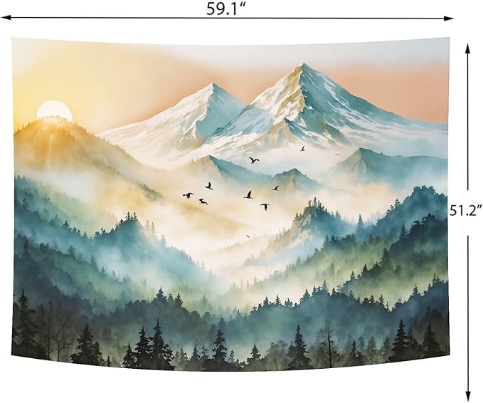 Delur Mountain Tapestry Boho Misty Sunset Forest Tree Tapestry Wall Hanging Sunrise Nature Landscape Psychedelic Headboard for Bedroom Living Room Home Decor (51.2" x 59.1")-Ruum Studio Home