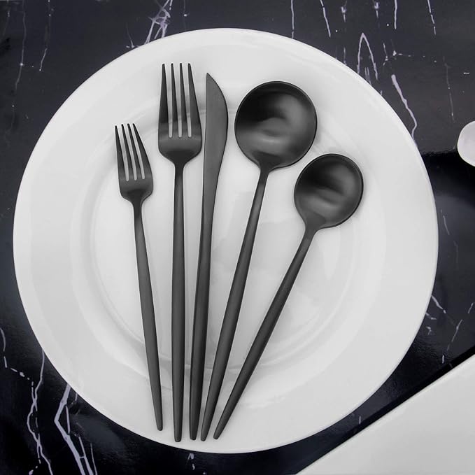 Matte Black Silverware Set, Vanys 20 Piece Stainless Steel Cutlery Flatware Set, Kitchen Utensil Sets for 4, Tableware With Knife Spoons And Forks Set, Satin Finished Polished-Ruum Studio Home
