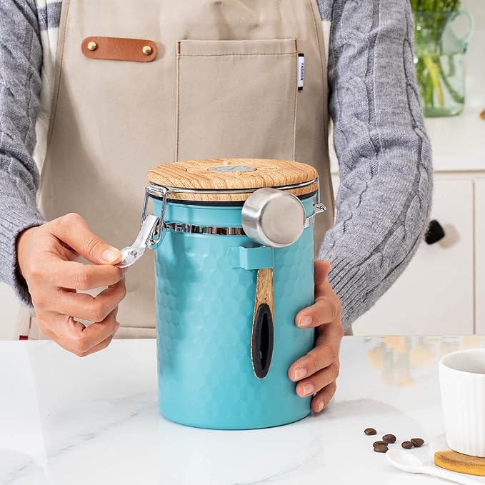 TEDSWAIT Coffee Canisters Airtight Coffee Bean Storage Container Kitchen Stainless Steel Food Storage Container with Scoop Date Tracker & CO2 Valve 61Fl Oz (Lake Blue)-Ruum Studio Home
