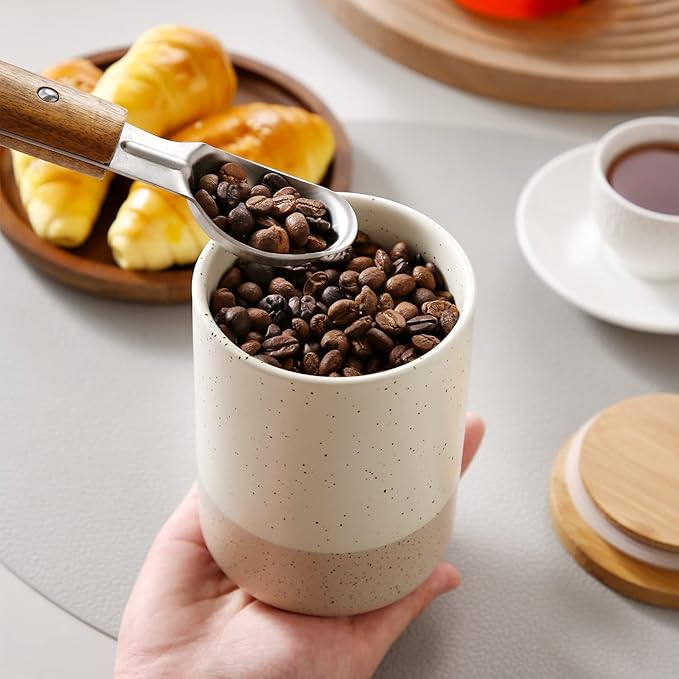 vancasso Sabine Small Ceramic Canister with Airtight Wood Lid - 18 oz Kitchen Storage for Coffee, Sugar, Tea & Spices - Compact Countertop Jar-Ruum Studio Home