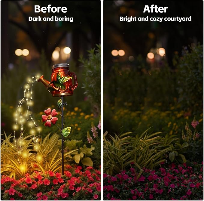 Solar Watering Can Light, Yard Outdoor Decor Lights, IP65 Waterproof, Hanging Hummingbird Garden Light, Outside Garden Flower Bed Decor, Women Gift, Birthday Gifts-Ruum Studio Home