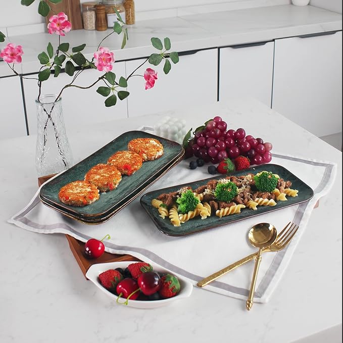 Ceramic Serving Dinner Plate Set, 4-Piece for Main Meals, Tacos, Lunches, Snack, Platters - Microwave and Dishwasher Safe, Scratch Resistant, Kitchen Serving Dinnerware, Black 12.4 Inch-Ruum Studio Home