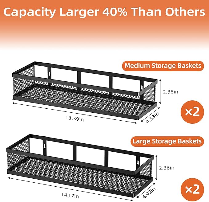 Spice Rack Wall Mount, 4 Pack Pantry Door Organizer & Hanging Storage Baskets Organizer Wall Mount, Large Capacity Metal Spice Shelf for Kitchen Cabinet, Pantry Doors, Bathroom, Shower, Home Decor-Ruum Studio Home