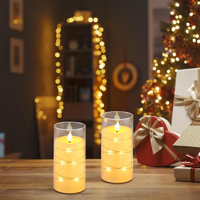 Aignis Flickering Flameless Candles Battery Operated Candles LED Candles with Remote Timer for Home/Wedding/Birthday/Holiday Decor ,Ivory White 3D Flame Set of 2 (D3 xH6 6")