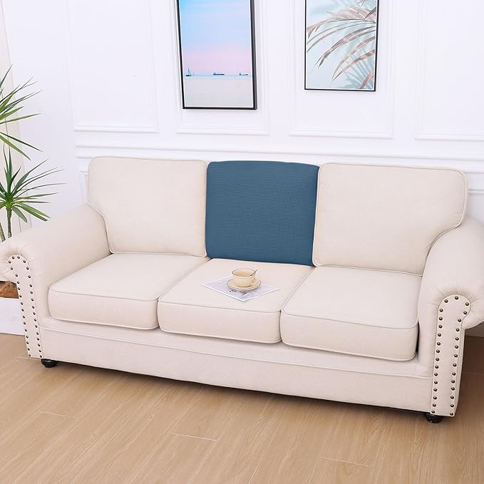 hyha Waterproof Couch Cushion Covers for Pets, Non Slip Sofa Seat Cover for Dogs Washable, Soft Thick Stretch Jacquard Fabric, Sofa Slipcovers with Elastic Bottom (1 Piece for Backrest M, Blue)-Ruum Studio Home