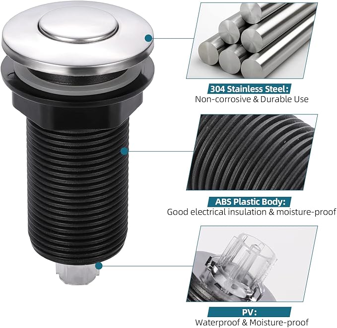 RQYEKDO Garbage Disposal Air Switch Kitchen Sink Top Long Stainless Steel Brushed Nickel Long 2.5" for Food and Waste Disposal On/Off Air Button Parts-Ruum Studio Home