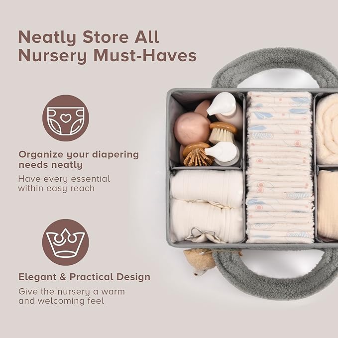 PeraBella Baby Diaper Caddy Organizer with Handle, Boy & Girl Shower Gift Basket, Portable Diaper Storage Basket Bin for Wipes, Newborn Baby Essentials Registry Search Must Haves, Car Caddy Organizer-Ruum Studio Home