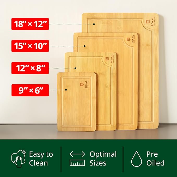 ROYAL CRAFT WOOD Wooden Cutting Boards for Kitchen Meal Prep & Cutting - Bamboo Wood Cutting Board Set with Deep Juice Groove Side Handles - Charcuterie & Chopping Butcher Block for Meat (4 Pcs)-Ruum Studio Home