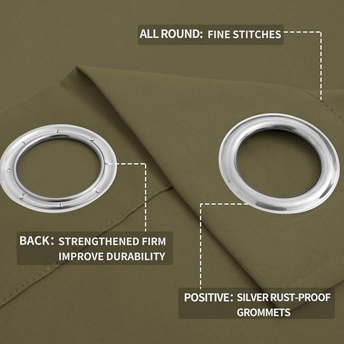 Easy-Going Blackout Curtains for Bedroom, Solid Thermal Insulated Grommet and Noise Reduction Window Drapes, Room Darkening Curtains for Living Room, 2 Panels (52x84 in,Khaki)-Ruum Studio Home