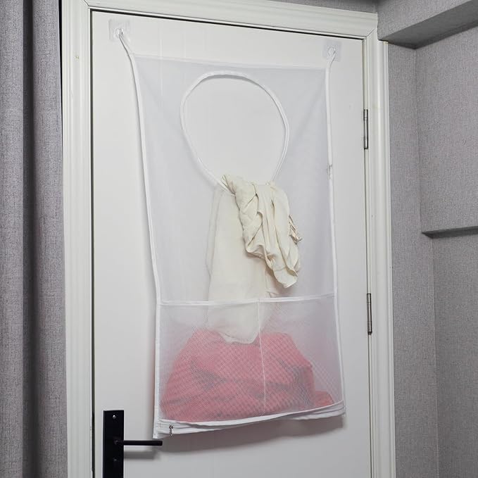Saves Space Door-Hanging Laundry Bag,Door Hanging Laundry Hamper with 2 Different Types of Hooks, Polyester Fabric Hanging Laundry Basket for Clothes Size 22"X37" -2 Pack White-Ruum Studio Home
