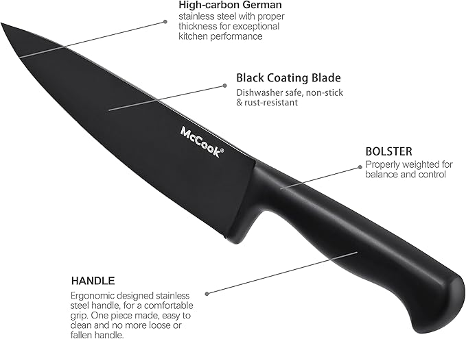 McCook® Premium Black Knife Sets,German Stainless Steel Kitchen Knives Block Set with Built-in Sharpener-Ruum Studio Home