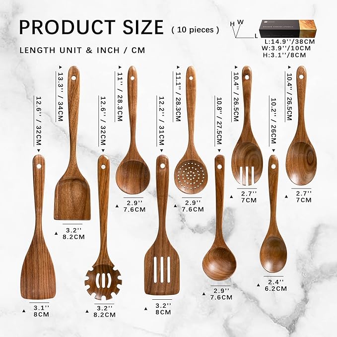 Wooden Spoons for Cooking, Nonstick Cooking Utensil Set with 10 Piece Acacia Wooden Spatulas and Spoons for Cooking, Terrific for Everyday Kitchen Tasks-Ruum Studio Home