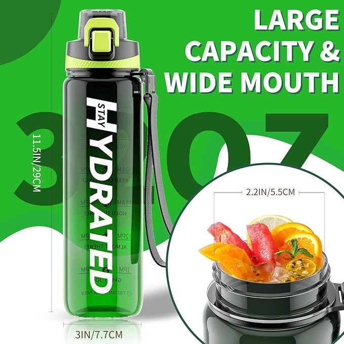Water Bottle, 32 oz Motivational Water Bottles with Time Marker-Tritan & BPA Free, Sports Water Bottle with Time to Drink & Strap, Wide Mouth, Leakproof -Gift for Christmas Gym Fitness & Outdoor-Ruum Studio Home