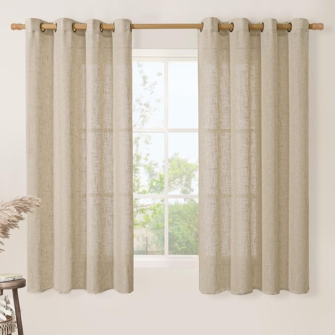 LAMIT Linen Blended Window Curtains 63 inch Length for Bedroom, Soft Semi Sheer Light Filtering Burlap Curtain Panles with Bronze Grommet Drapes for Living Room, 2 Panels Set, 52 x 63 Inch, Brown-Ruum Studio Home