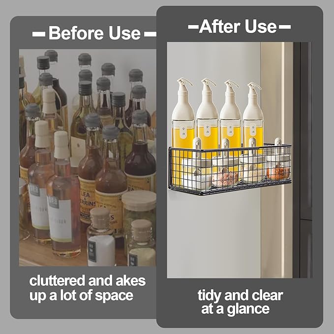 Magnetic Basket, Magnetic Shelf for Fridge, Magnetic Spice Rack Wire Mesh Magnetic organizer Holder Accessories for Office Kitchen Classroom Storage, Black-High, 9.44" x 4" x 3.14"-Ruum Studio Home