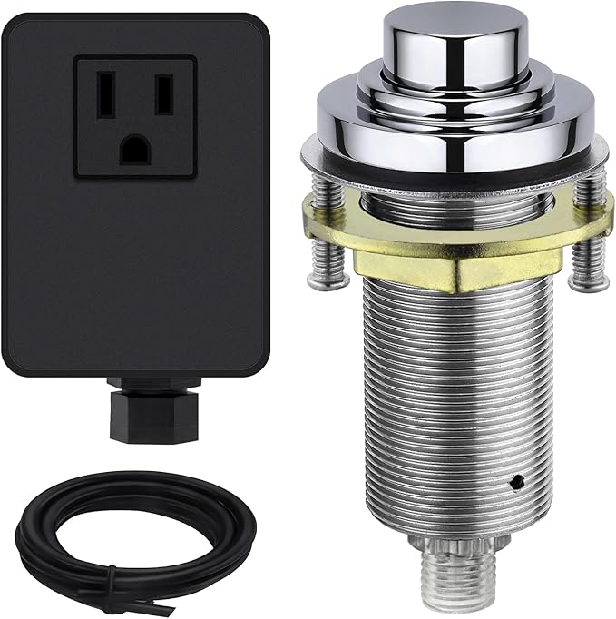 SinkTop Air Switch Kit (Long Full Brass Button) for Garbage Disposal, Cordless Chrome-Ruum Studio Home