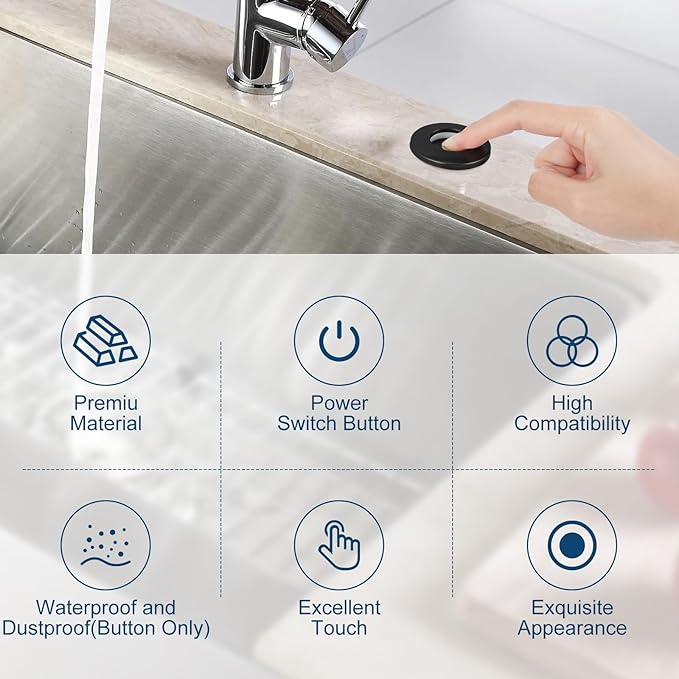 Air Switch Kit for Garbage Disposal, UL Listed Sink Top Air Switch for Food Waste Disposal, 3.58” Extra Long Air Button (Black Stainless Steel)-Ruum Studio Home