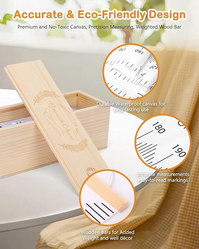 Height Chart for Kids Growth Chart for Wall Kids Height Wall Chart Kids Growth Chart Wall with Keepsake Box Height Measurement Wall Ruler Baby to Child Growth Tracker Neutral Nursery Wall Decor-Ruum Studio Home