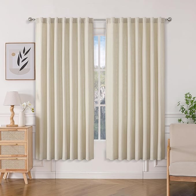 Joydeco Linen Curtains 72 Inch Length 2 Panels Set, Light Filtering Living Room Curtains (W52 x L72 Inch, Pistachio Shell)-Ruum Studio Home