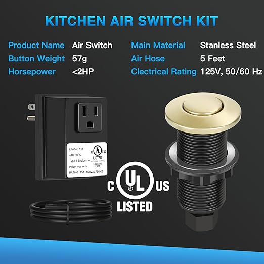 Garbage Disposal Air Switch Kit, UL Certified Professional Garbage Disposal Switch Button Power Module, Sink Top Waste Disposer On/Off Switch-Ruum Studio Home