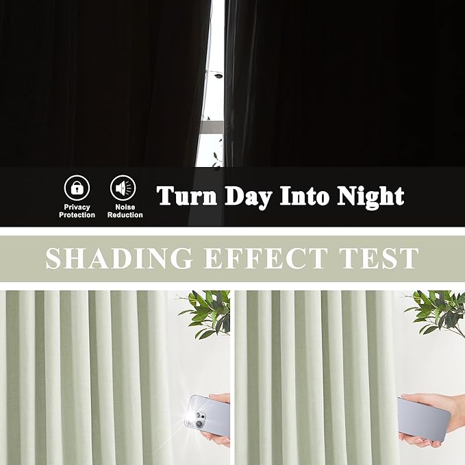 Vision Home Soft Green Pinch Pleated Full Blackout Curtains Linen Blended Room Darkening Window Panels 90 inch for Living Room Bedroom Thermal Insulated Pinch Pleat Drapes with Hooks 60" Wx90 Lx1
