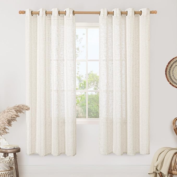 LAMIT Cream Linen Sheer Curtains 78 inch Length for Living Room, Linen Textured Light Filtering Panels Bronze Grommet Boho Neutral Drapes for Bedroom/Windows, 52 x 78 Inch, 2 Panels-Ruum Studio Home