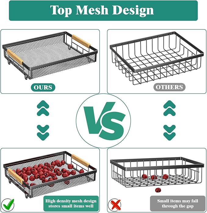 Giwil 3 Tier Countertop Fruit Mesh Basket for Kitchen, Vegetable Storage Bread Fruit Bowl Stand with 2 Banana Hooks, Wall Mounted Metal Wire Basket Organizer for Potato Onion, Black-Ruum Studio Home