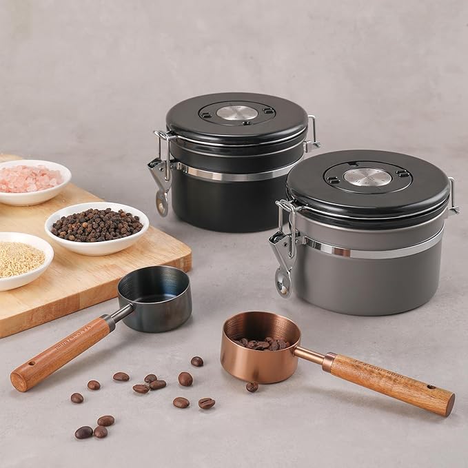 malmo Coffee Canister, Airtight Coffee Container with Date Tracker Lid, Stainless Steel Canister for Kitchen Food Storage (Black, 9oz)-Ruum Studio Home