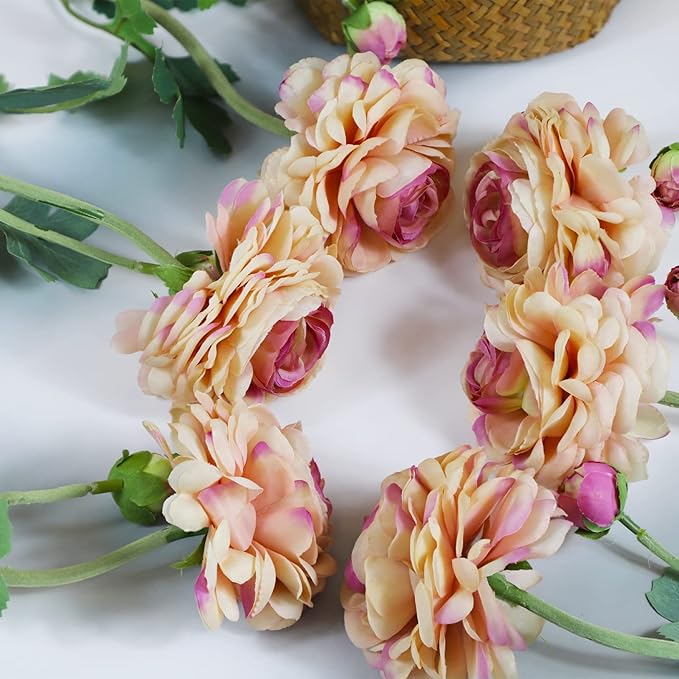 Artificial Ranunculus Flowers 23 Inch Long Stem - 6 Pack Silk Buttercup Stems for Wedding Bouquets, Centerpieces,Home Decor - Realistic Deep Pink Faux Floral Arrangements (Deep Pink)-Ruum Studio Home