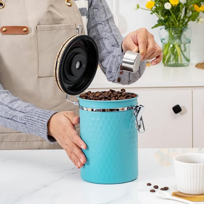 TEDSWAIT Coffee Canisters Airtight Coffee Bean Storage Container Kitchen Stainless Steel Food Storage Container with Scoop Date Tracker & CO2 Valve 61Fl Oz (Lake Blue)-Ruum Studio Home