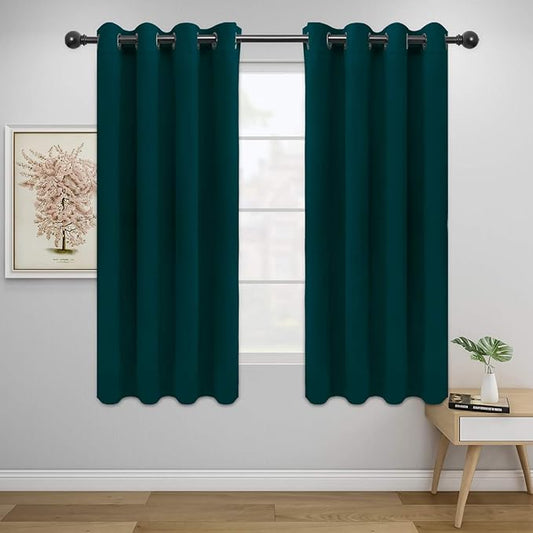 Easy-Going Blackout Curtains for Bedroom, Solid Thermal Insulated Grommet and Noise Reduction Window Drapes, Room Darkening Curtains for Living Room, 2 Panels (52x63 in,Deep Teal)-Ruum Studio Home