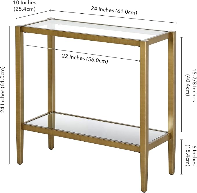 Henn&Hart 24" Wide Rectangular Side Table with Glass Shelf in Antique Brass, Table for Living Room, Bedroom-Ruum Studio Home