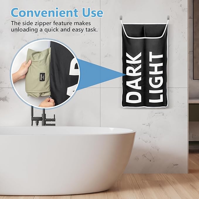 Hanging Laundry Hamper Bag XL 40x22", Space Saving over the Door Storage Bags, Behind the Door Hampers for Dirty Clothes & Wall Mounted Basket for Bathroom, Organizer for Small Room Spaces RV-Ruum Studio Home