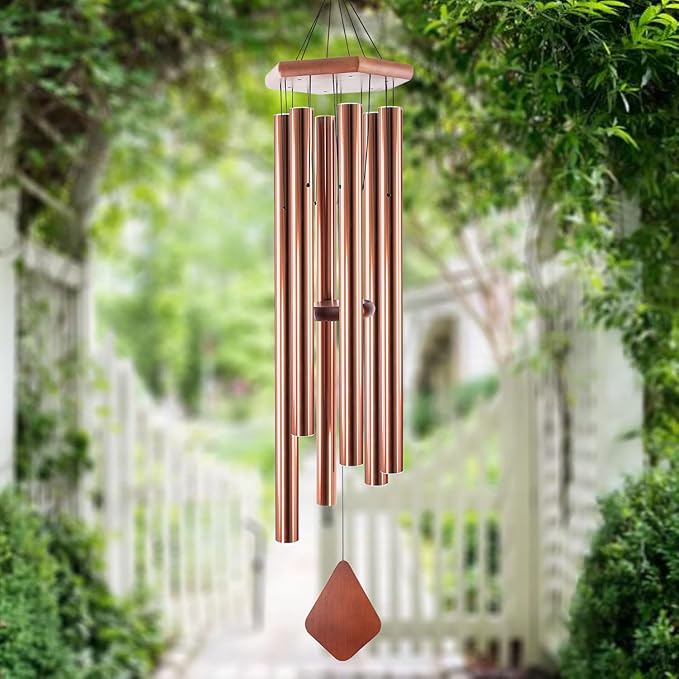 Wind Chimes Outdoor Large Deep Tone, 44 Inches Sympathy Wind Chimes Tuned Soothing Melody, Memorial Wind-Chime with 6 Heavy Tubes for Outside Decoration, Garden/Yard. Copper-Ruum Studio Home