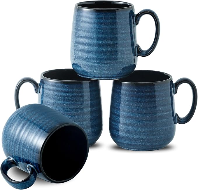 Hasense Small Coffee Mugs 8 oz, Ceramic Cappuccino Cups Set of 4, Espresso Mug with Handle for Latte, Tea, Milk and Mocha, Mini Cups for Gift, Dishwasher & Microwave Safe, Blue-Ruum Studio Home