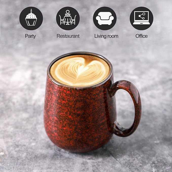 Hasense Red Coffee Mugs Set of 4, 12 oz Coffee Cups Ceramic, Latte Mug with Large Handle for Coffee, Tea, Milk and Chocolate,Easy Hold & Clean, Dishwasher & Microwave Safe-Ruum Studio Home